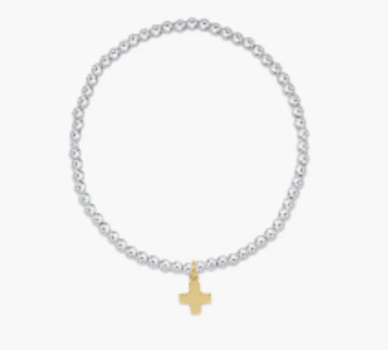 Enewton EXTENDS Classic Sterling Mixed Metal 3mm Bead Bracelet Signature Cross Gold Charm