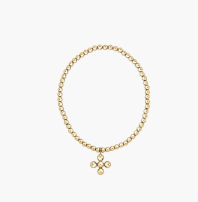 Classic Gold 3mm Bead Bracelet Classic 4mm Beaded Signature Cross Gold Charm