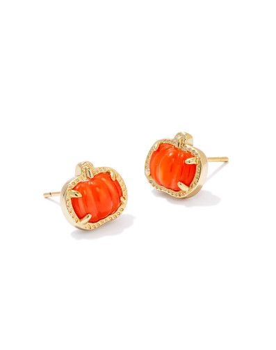 The Pumpkin Gold Stud Earrings in Orange Mother of Pearl