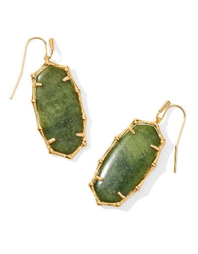 The Elle Vintage Gold Bamboo Frame Drop Earrings in Sage Serpentine