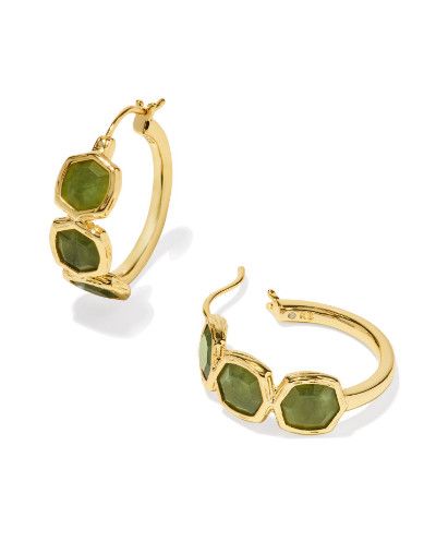 The Maura Vintage Gold Hoop Earrings in Sage Serpentine