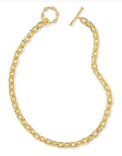 The Maura Vintage Gold Chain Necklace in White Crystal