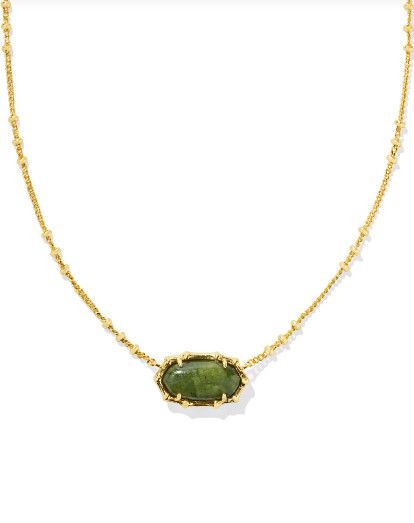 The Elisa Vintage Gold Bamboo Frame Short Pendant Necklace in Sage Serpentine
