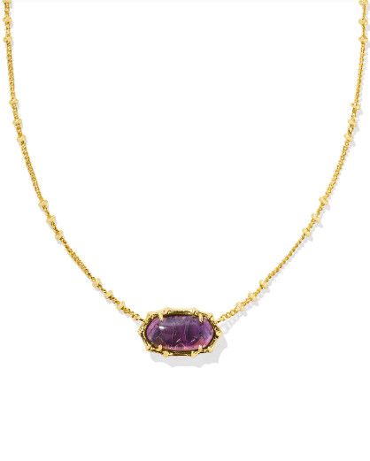 The Elisa Vintage Gold Bamboo Frame Short Pendant Necklace in Dark Purple Amethyst