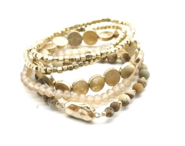 The Lair Disc Bead Bracelet Set, Color: Jasper