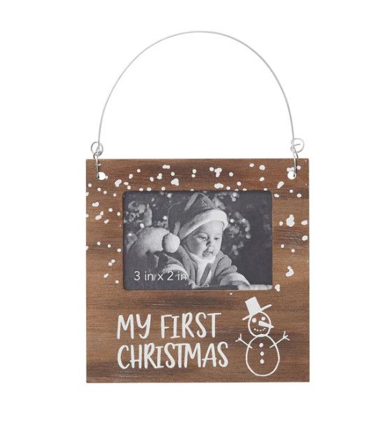 Baby 1st Christmas Photo Brown Wood Ornament