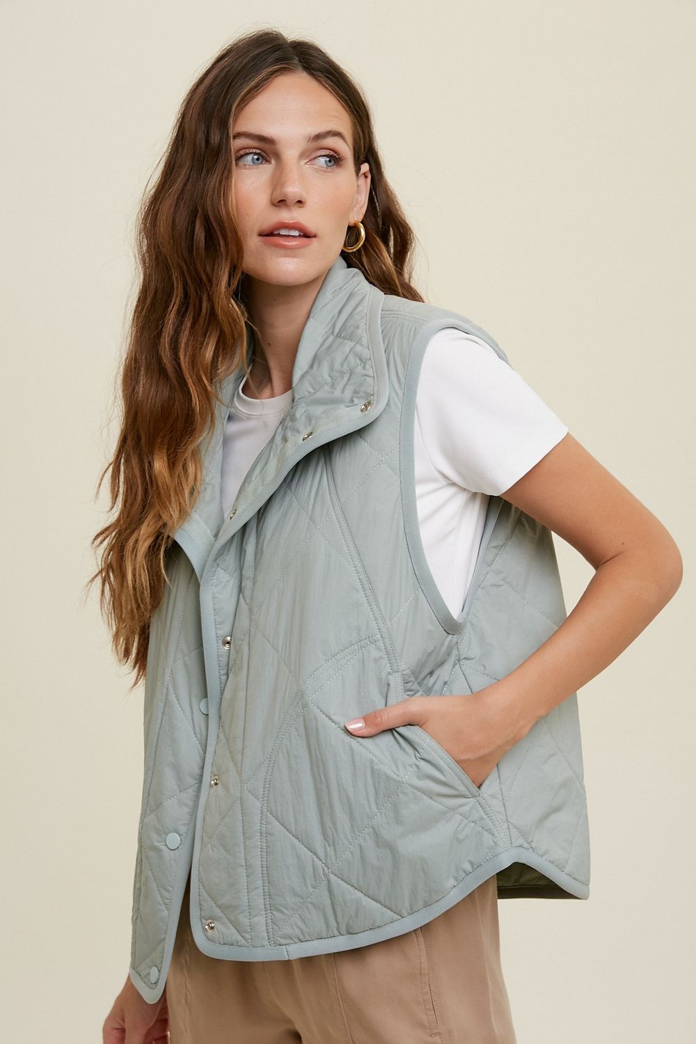 The Crystal Button-Up Vest Sage, Size: S
