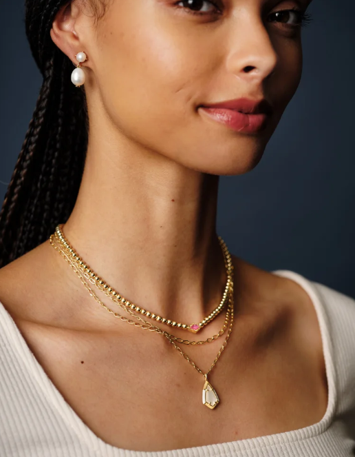 The Camry Enamel Frame Gold Necklace in Natural Mother of Pearl