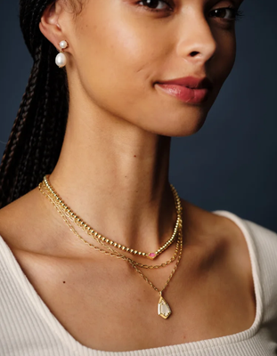 The Camry Enamel Frame Gold Necklace in Natural Mother of Pearl