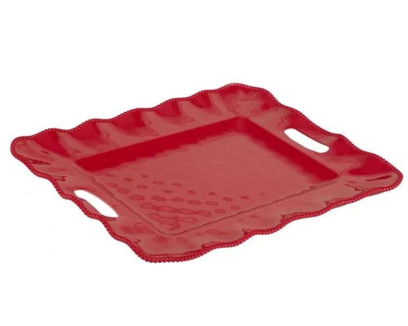 Perlette Red Melamine Rectangle Tray with Handles