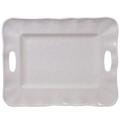Perlette Cream Melamine Rectangle Tray with Handles