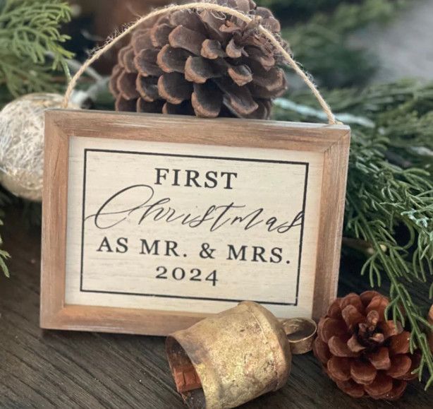 First Christmas Mr &amp; Mrs 2024 Wood Ornie