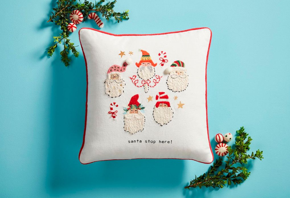 Santa Stop Here Embroidery Pillow
