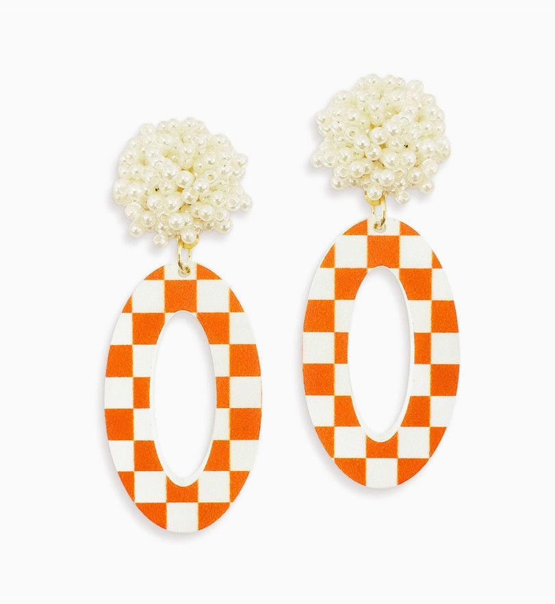 Game Day Check Pearl Oval Earrings