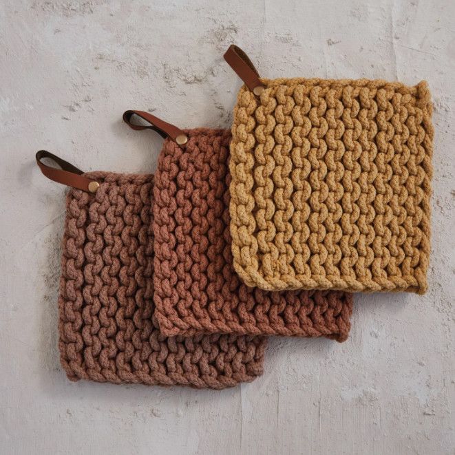 Leather Loop Crochet Pot Holder