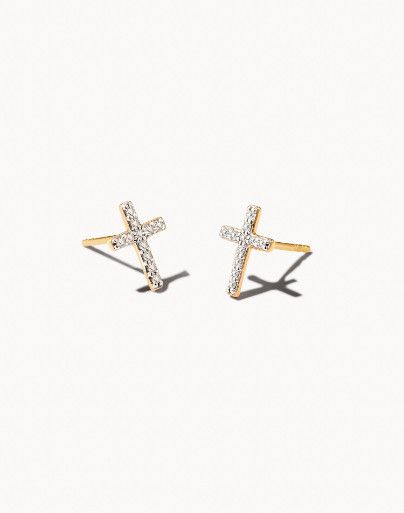 Kendra Scott Cross Stud Earring 14K Gold White Diamond