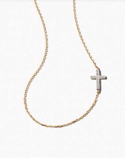 Cross Strand Necklace 14K Gold White Diamond