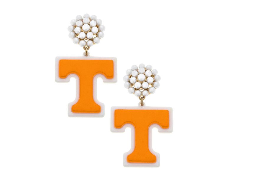 University Of Tennessee® Logo Pearl Cluster Resin Logo Earrings