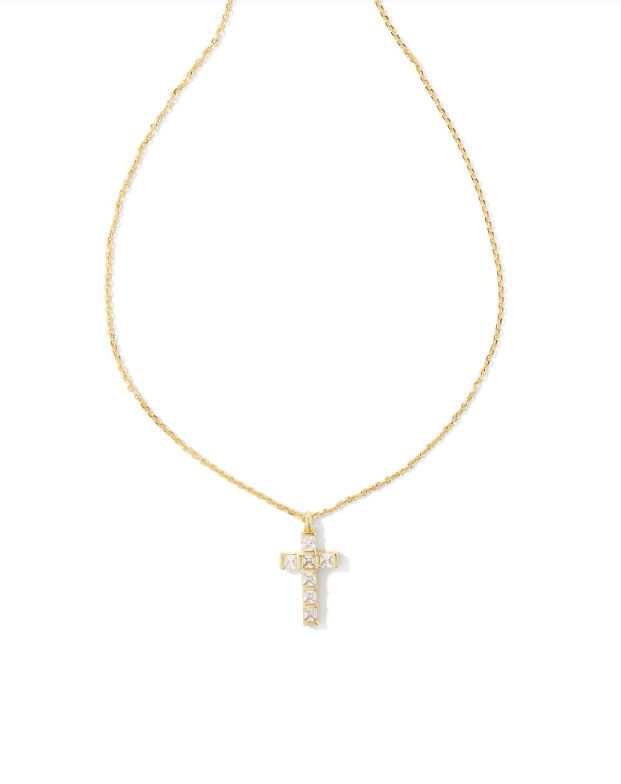 Gracie Cross Pendant White Crystal, Color: Gold