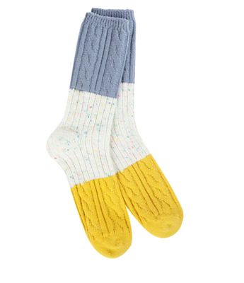 Worlds Softest Socks Weekend Confetti Cable Crew Sock, Color: Vanilla Multi