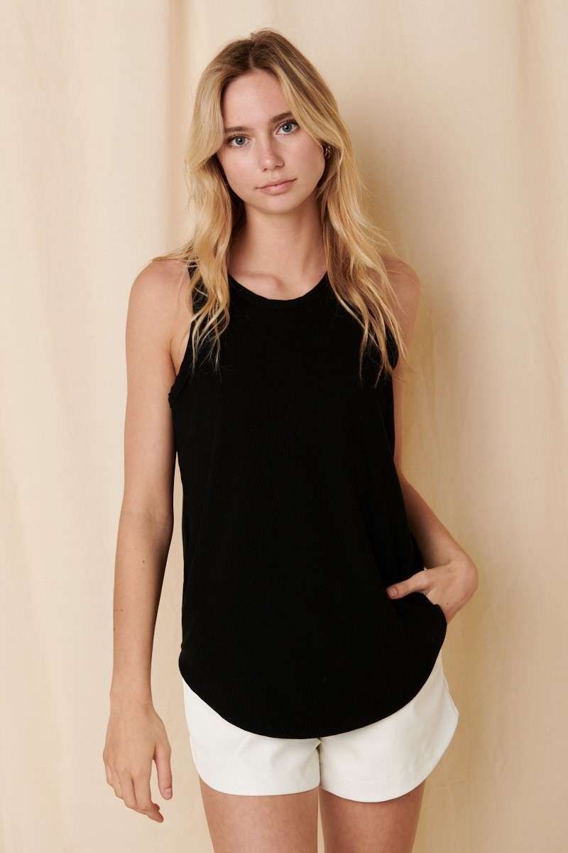 The Kapri Ribbed Knit Tank, Color: Black, Size: S