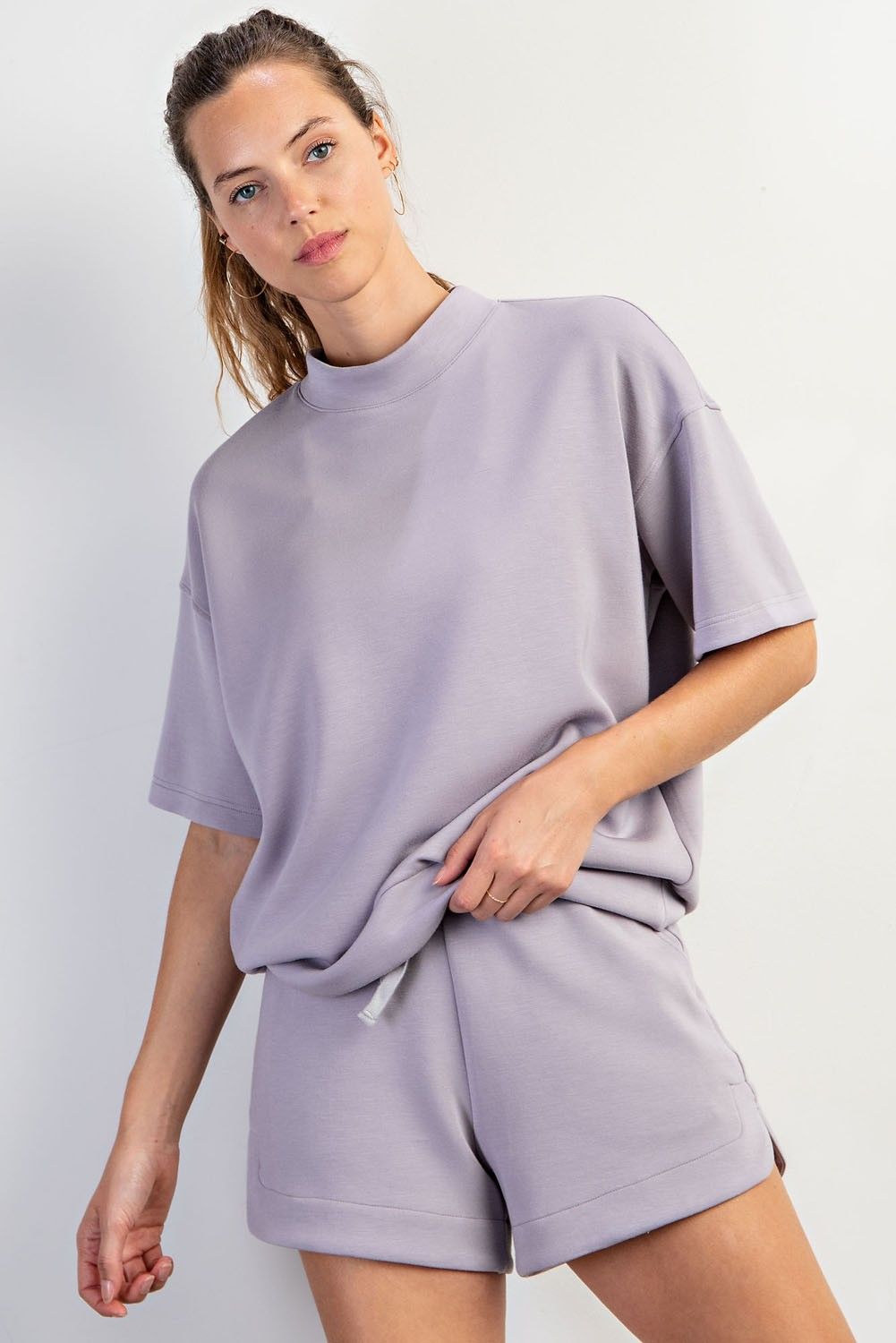 The Cypress Mock Neck Top, Color: Mystic Grey, Size: S