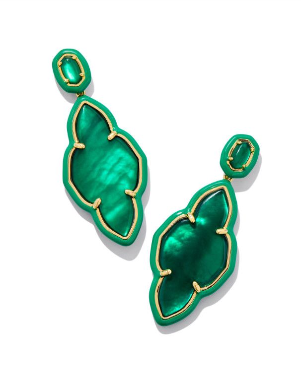 The Abbie Frame Statement Earring Gold, Color: Emerald Illusion