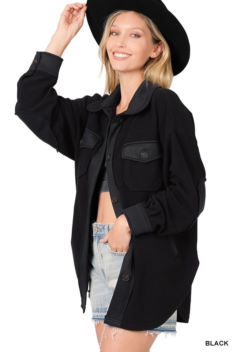 The Evan Oversized Fleece Shacket, Color: Black, Size: S