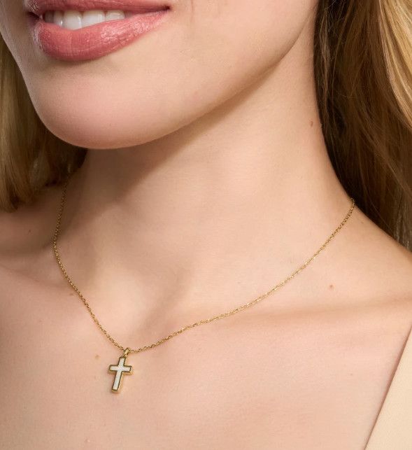 The Cross Pendant Necklace in White Kyocera Opal