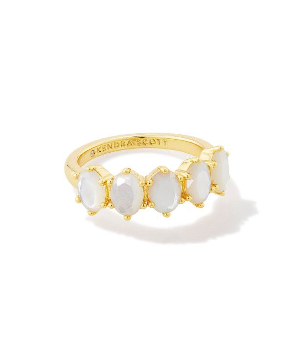 The Cailin Ivory Mother of Pearl Crystal Band Ring Gold