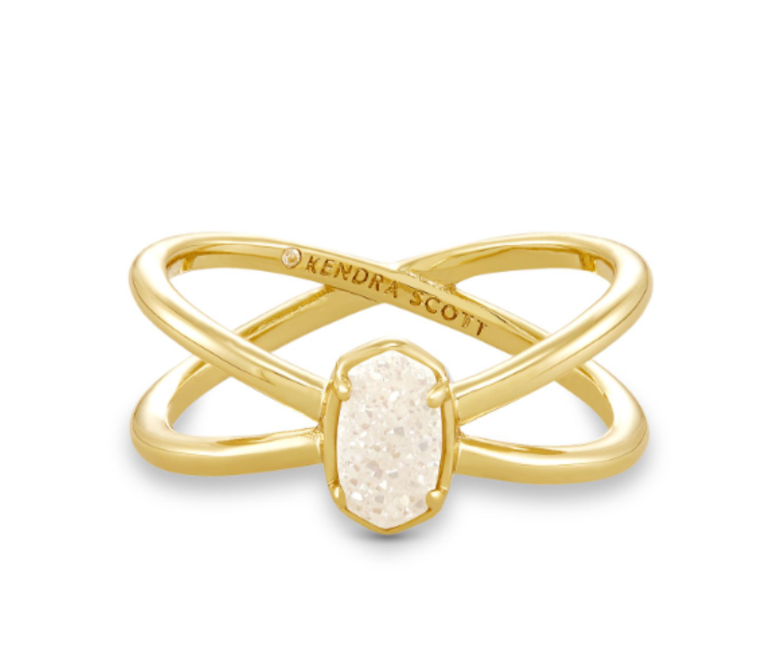 The Emilie Double Band Ring Gold Iridescent Drusy