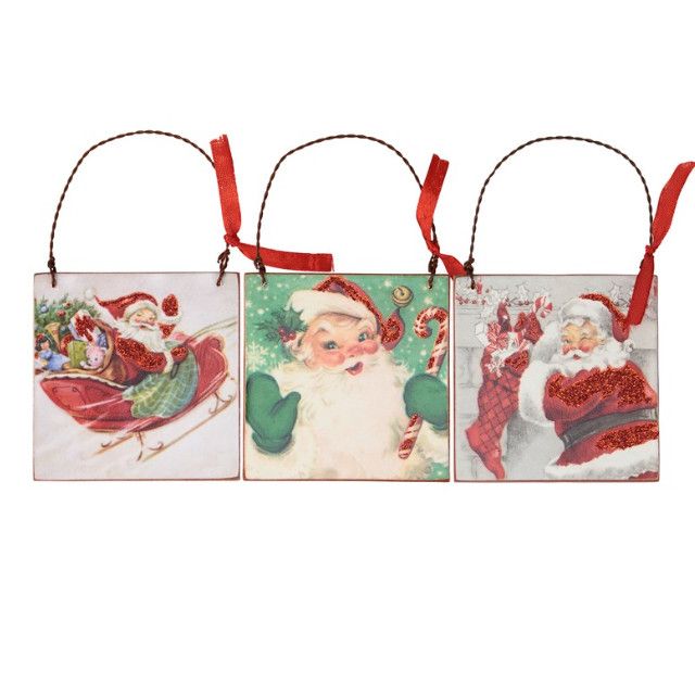 Retro Santa Ornaments Set of 3