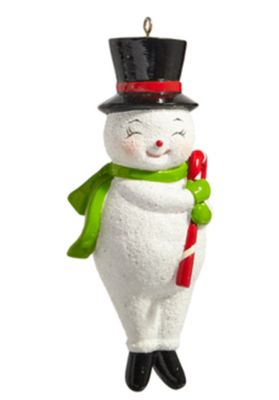 Glittered Snowman with Candy Cane Ornament