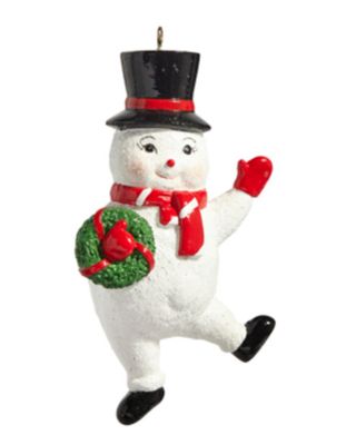 Glittered Snowman with Wreath Ornament