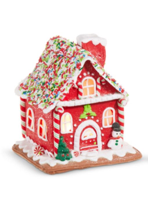 Lighted Gingerbread House with Snowman