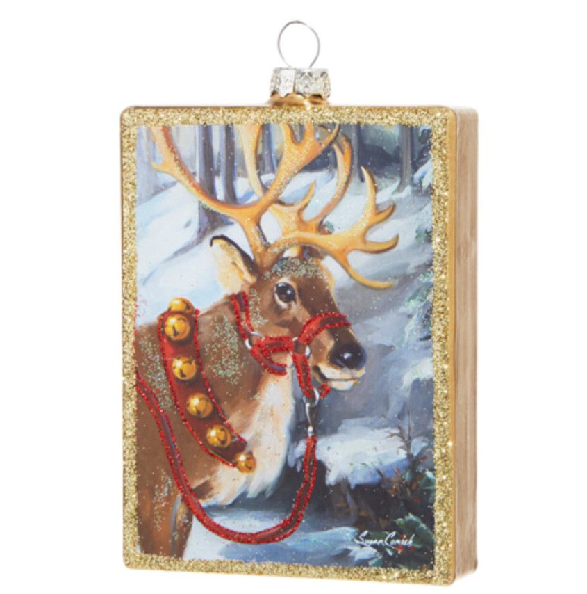 Gold Glittered Reindeer Ornament