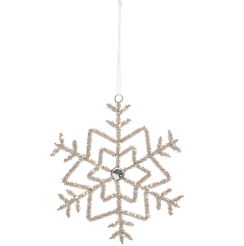 Beaded Silver Snowflake Ornament 7”