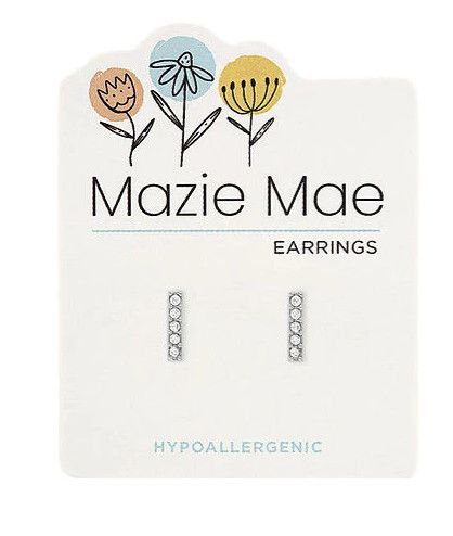 Mazie Mae Silver Crystal Bar Stud Earrings