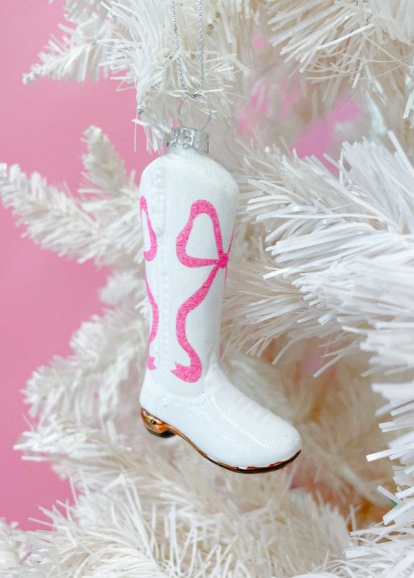 Pink Bow Cowboy Boot Christmas Ornament