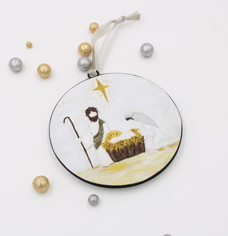 Round Metal Holy Family Disc Ornament