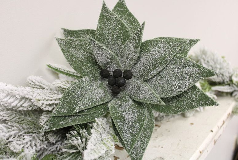 Green Snow Dusted Poinsettia Stem