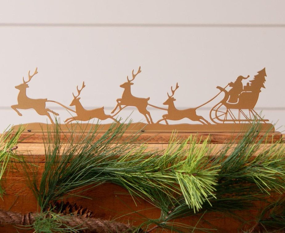 Santa + Reindeer Gold Silhouette