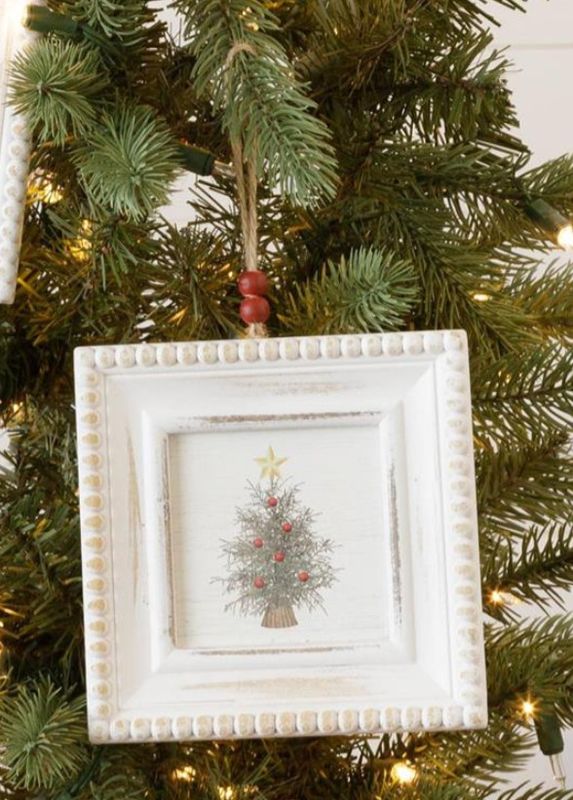 Beaded White Framed Christmas Print , Color: Tree