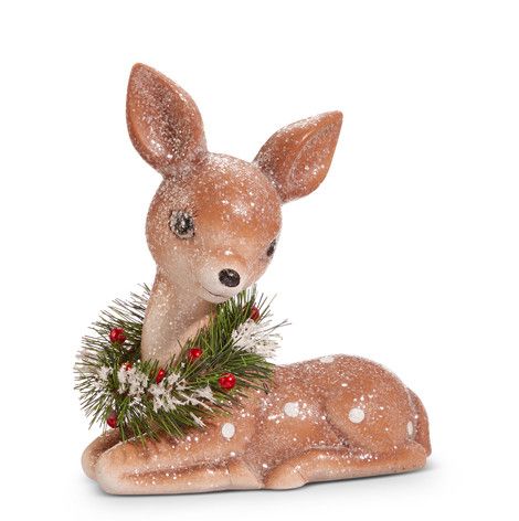 Vintage Sitting Deer with Wreath