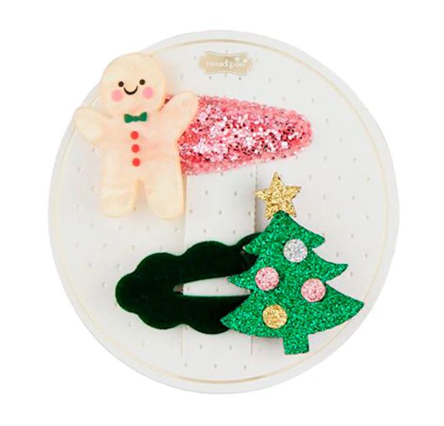 Kids Set of 2 Christmas Hair Clips , Color: Gingerbread Man and Christmas Tree