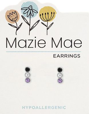 Mazie Mae Silver Purple Vertical Trio Stud Earrings