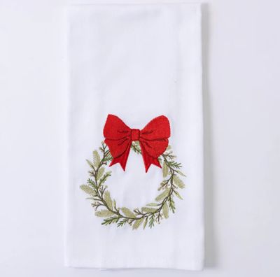 Red Bow Wreath Tea Towel