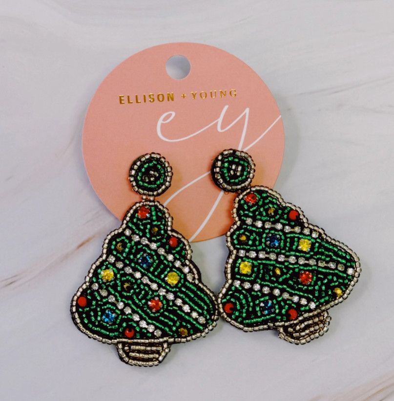 Beaded Holiday Tree Earrings