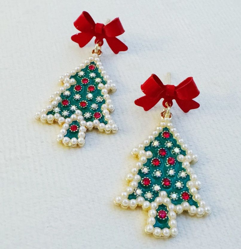 Merry + Bright Bow Tree Green Earrings