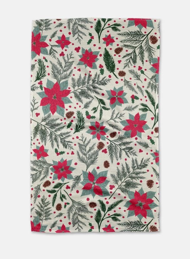 Woodland Poinsettia Tea Towel